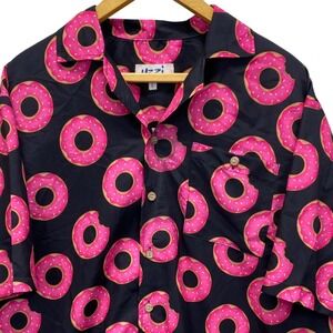 Uzzi Amphibious Gear Mens Pink Donut Print Button Down Shirt Black Large HP87